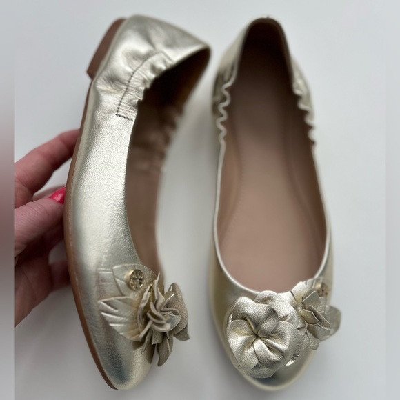 Tory Burch Shoes - Tory Burch Blossom Ballet Flat Grained Metallic in Spark Gold